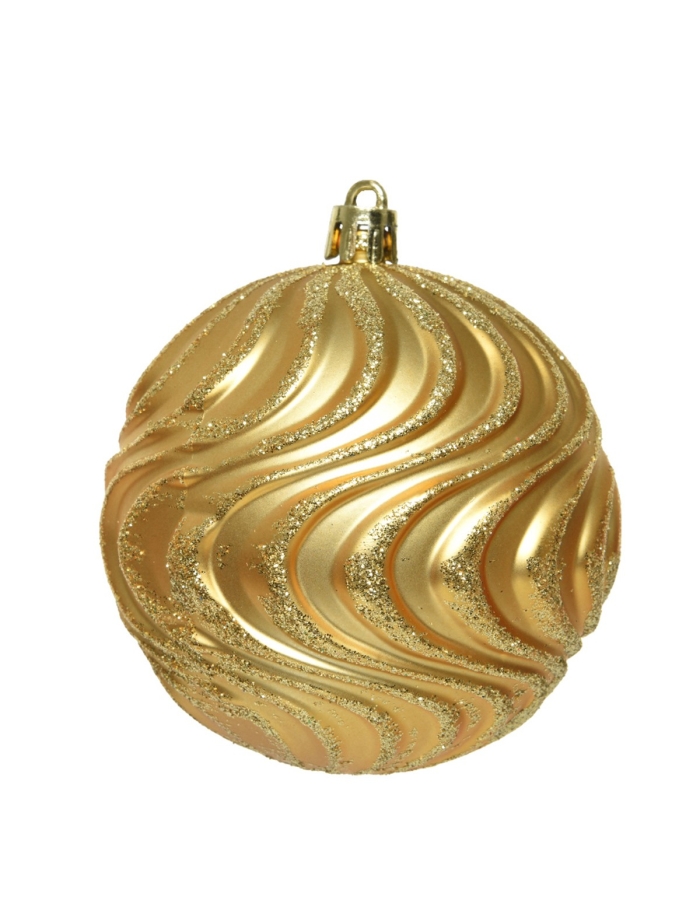 Glob  de Craciun pt decor brad shatterproof wavy glitter gold 8cm Decoris