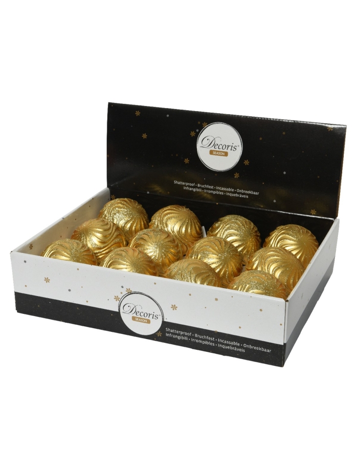 Glob  de Craciun pt decor brad shatterproof wavy glitter gold 8cm Decoris