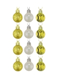 Set 12 globuri de Craciun aurii + alb sidefat, 3cm din plastic la tub