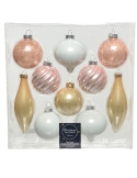 Cutie 10 globuri Craciun premium din sticla pt decor soft pink mix 6cm Decoris