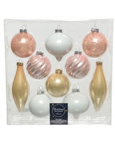 Cutie 10 globuri Craciun premium din sticla pt decor soft pink mix 6cm Decoris