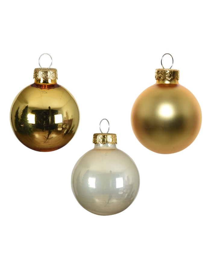 Set 16 globuri din sticla pearl/gold shades matt + shiny 3.5cm Decoris