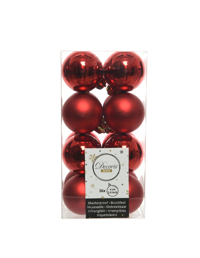 Set 16 globuri de Craciun shatterproof holiday  red asortate 4cm Decoris