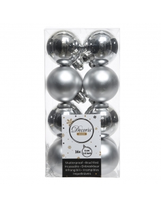 Set 16 globuri de Craciun shatterproof silver asortate 4cm Decoris