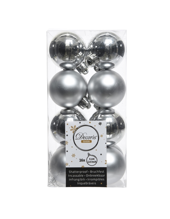 Set 16 globuri de Craciun shatterproof silver asortate 4cm Decoris