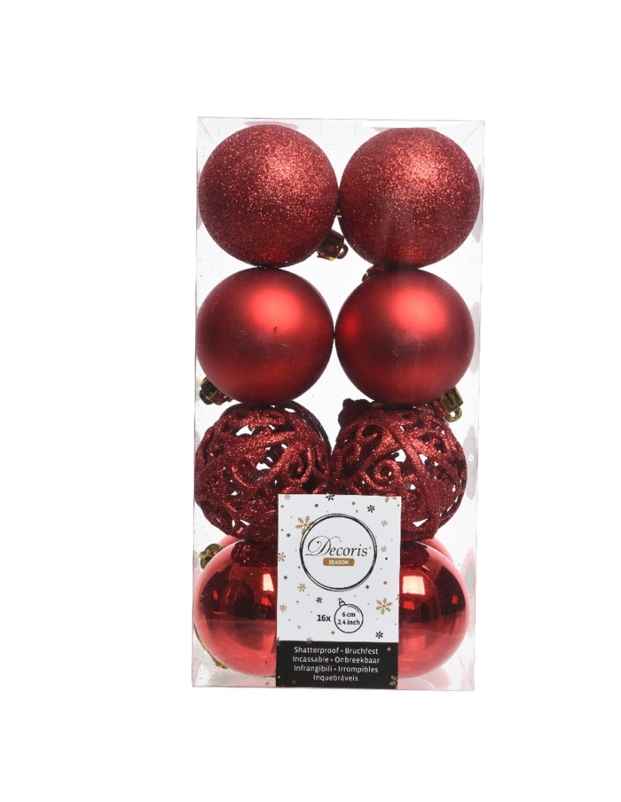 Set 16 globuri shatterproof red asortate 6cm Decoris