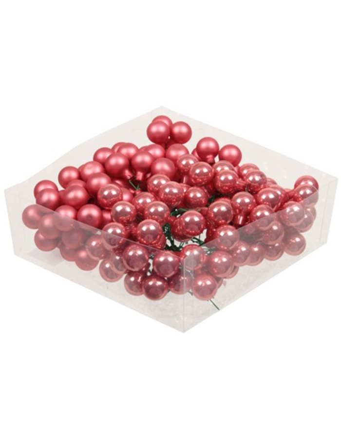 Set 144 globuri din sticla coral pink mat+lucios 2 cm cu sarma