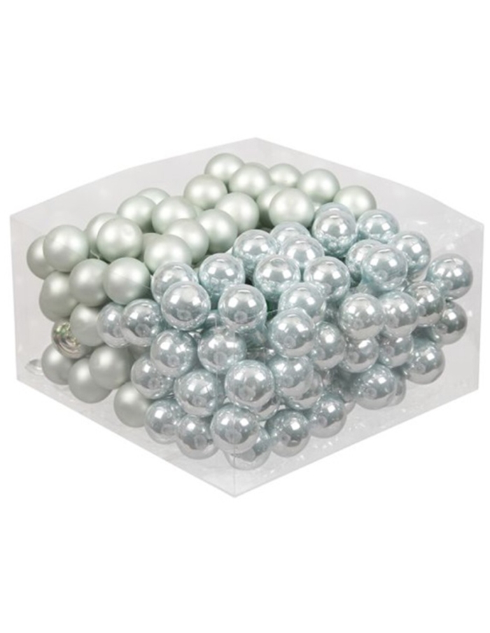 Set 144 globuri din sticla bleu mat+lucios 2.5 cm cu sarma