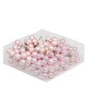 Set 144 globuri din sticla roz deschis mat+lucios 2 cm cu sarma