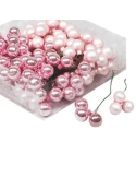 Set 144 globuri din sticla roz deschis mat+lucios 2 cm cu sarma