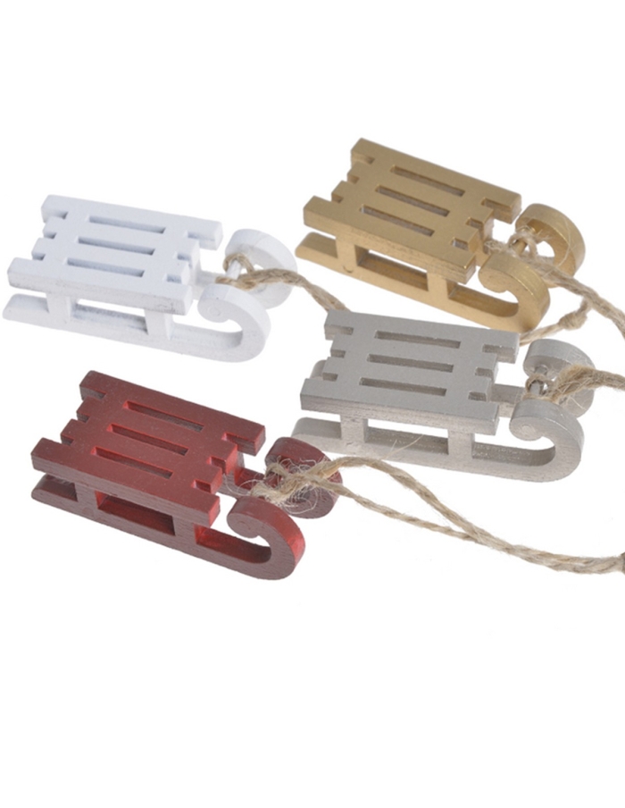 Ornamente Craciun sanie din lemn 4buc/set