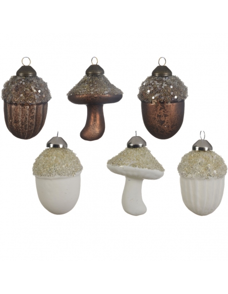 Figurina Craciun din sticla ghinda / ciuperca white / chocolate 8cm Decoris