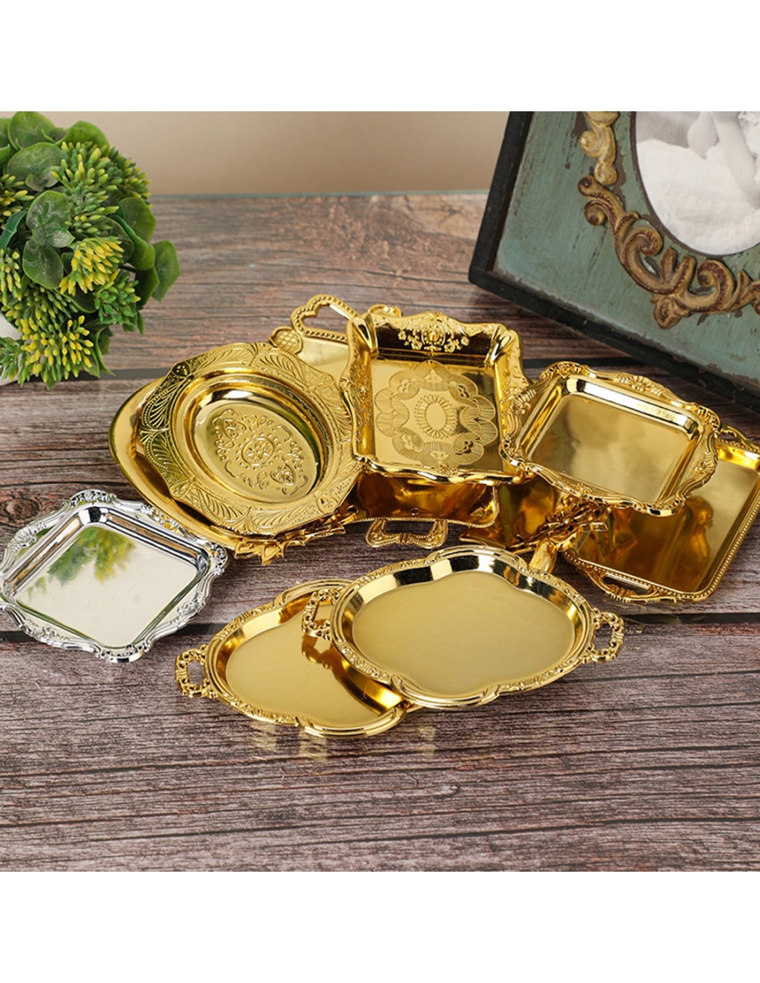 Mini tava aurie rotunda din plastic, marturie 10cm