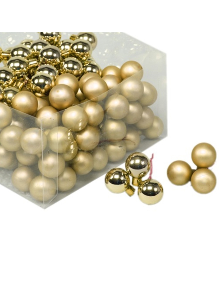 Set 12 globuri din sticla auriu lucios 2 cm cu sarma