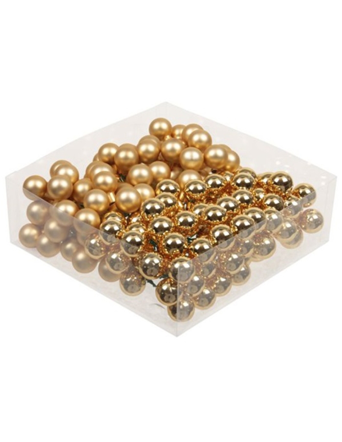 Set 12 globuri din sticla auriu lucios 2 cm cu sarma