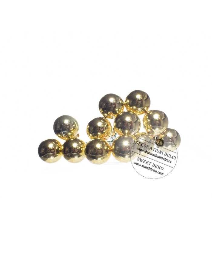 Set 12 globuri din sticla auriu lucios 2 cm cu sarma